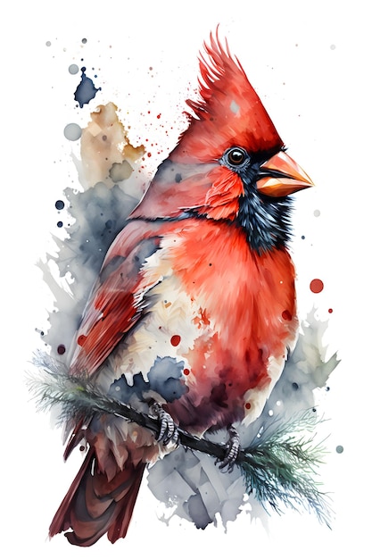 A watercolor painting of a cardinal with a red crown.