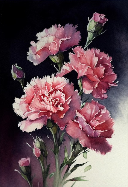 Watercolor painting of carnations Mothers DayGenerative AI