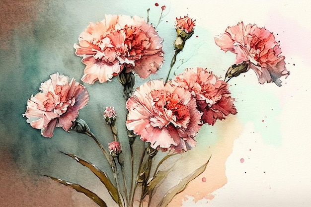 Watercolor painting of carnations Mothers DayGenerative AI