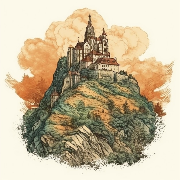 Watercolor painting of a castle