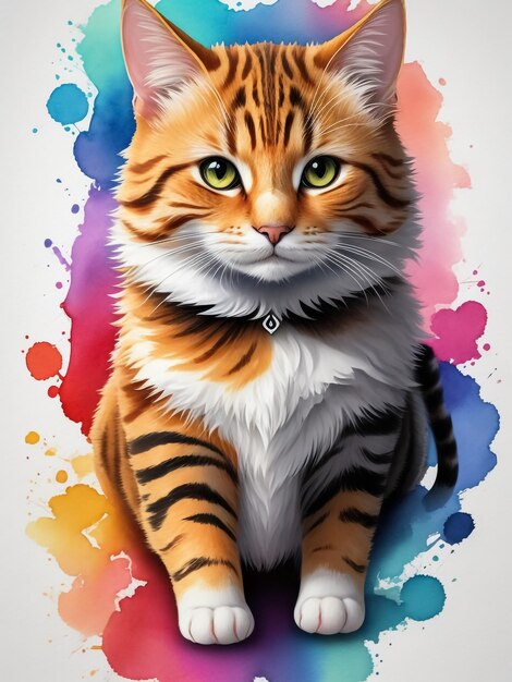 A watercolor painting of a cat color splash multicolor abstract digital art paint splash white