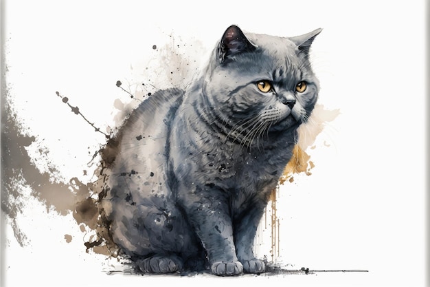 Watercolor painting of a cat on a white background generative ai