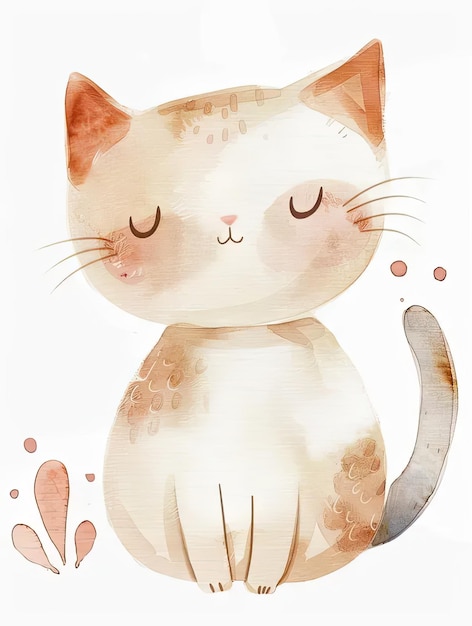 A watercolor painting of a cat with its eyes closed