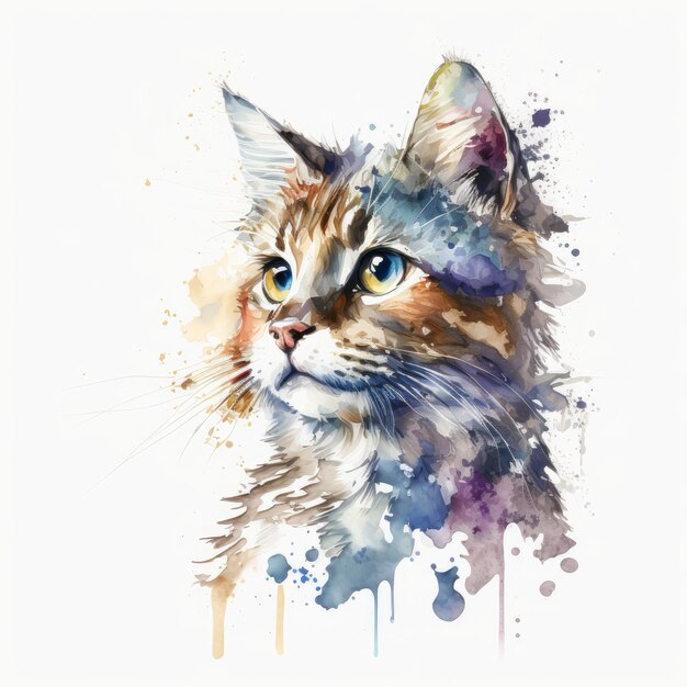 Premium AI Image  Set of cats painted in watercolor on a white background  in a realistic manner colorful rainbow Ideal for teaching materials books  and naturethemed designs Cat paint splash icons