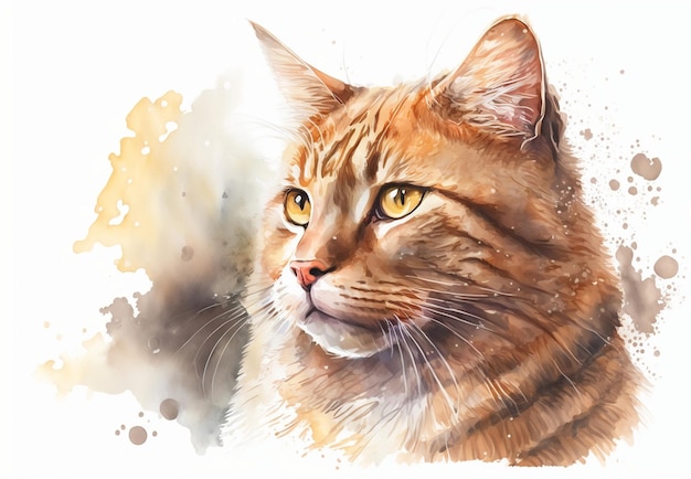 Watercolor painting of a cat with yellow eyes