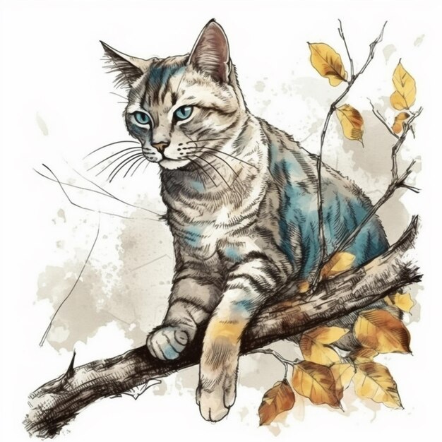 Photo watercolor painting of a cat