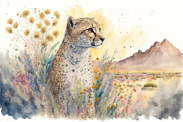 Watercolor painting of a cheetah in the wild generative ai