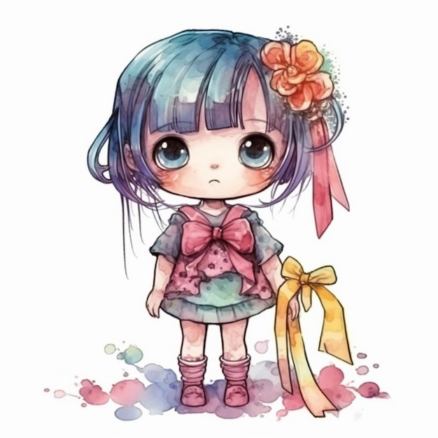 Watercolor painting of Chibi girl