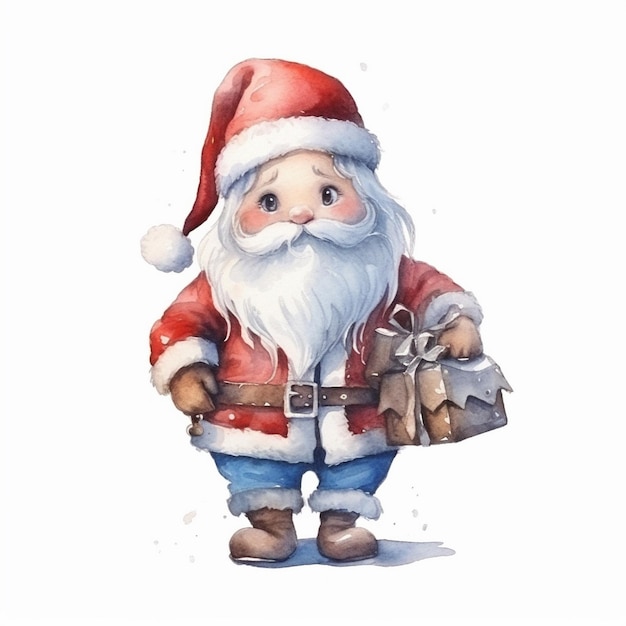 Watercolor painting of chibi santa claus