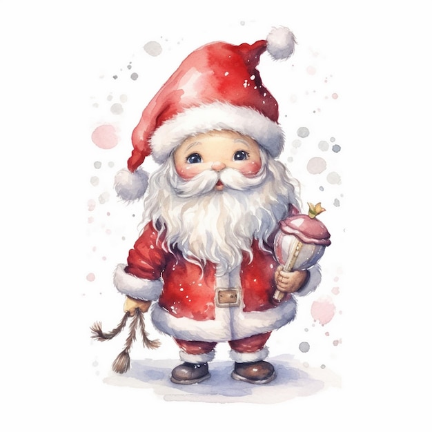 Watercolor painting of chibi santa claus