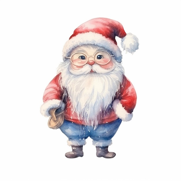 Watercolor painting of chibi santa claus