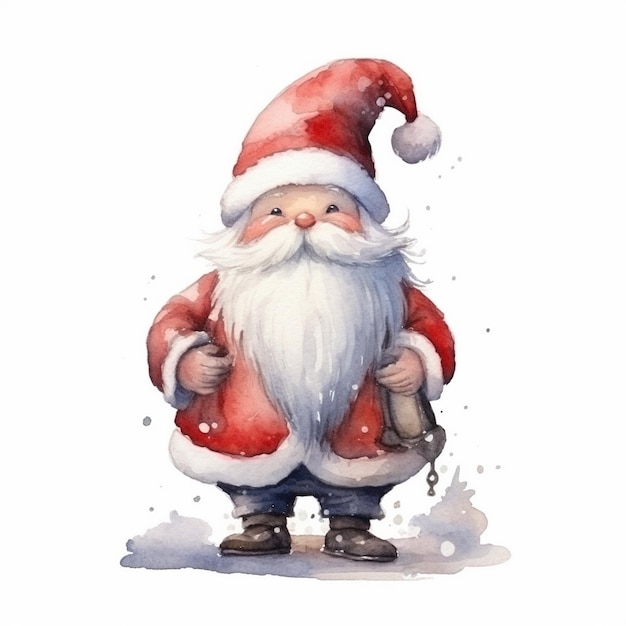 Watercolor painting of chibi santa claus