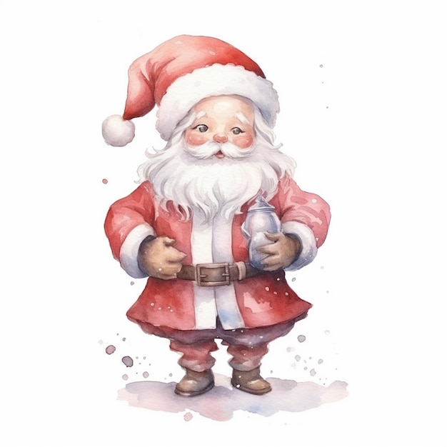 Акварельная картина Чиби Санта-Клауса