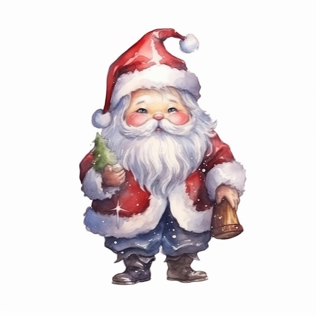 Watercolor painting of chibi santa claus