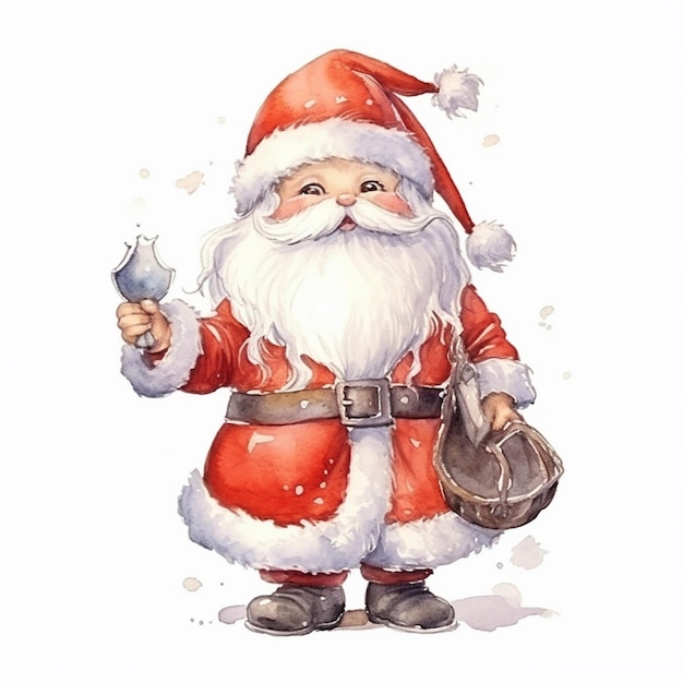 Watercolor painting of chibi santa claus