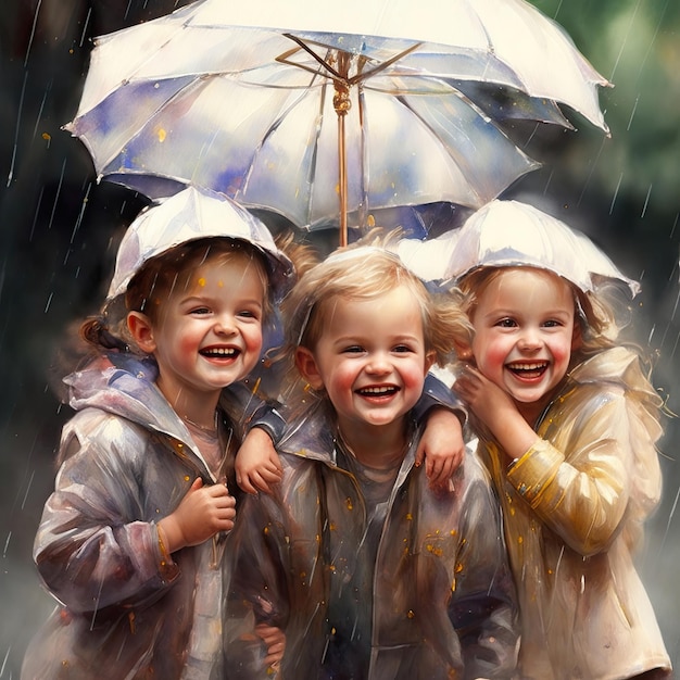 Watercolor painting of children laughing and playing