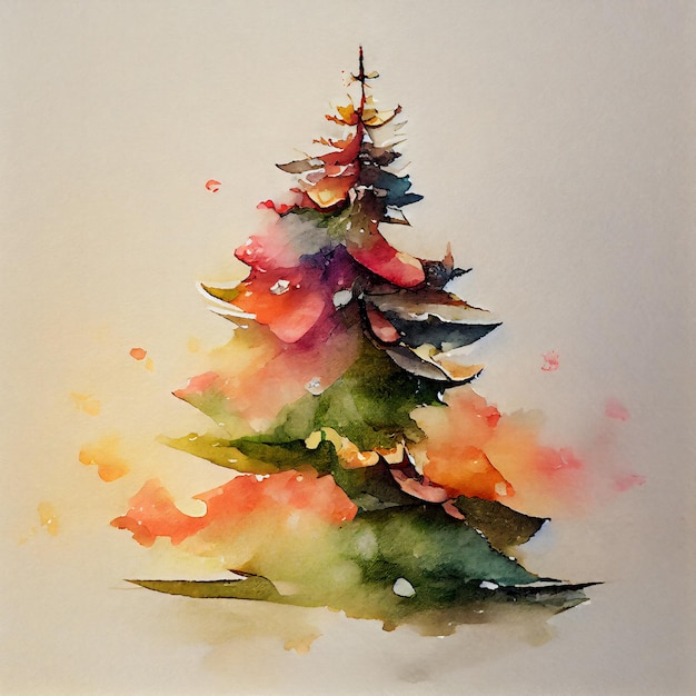 Watercolor painting Christmas tree