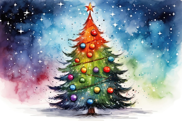 A Watercolor Painting Of A Christmas Tree