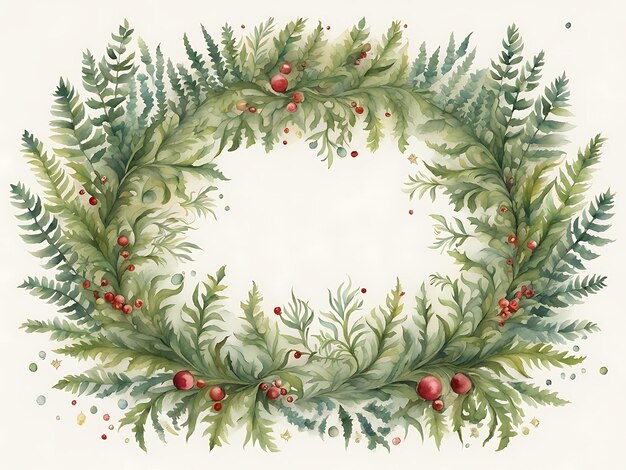 watercolor painting of a christmas wreath wreath of ferns elaborate floral ornament decorative