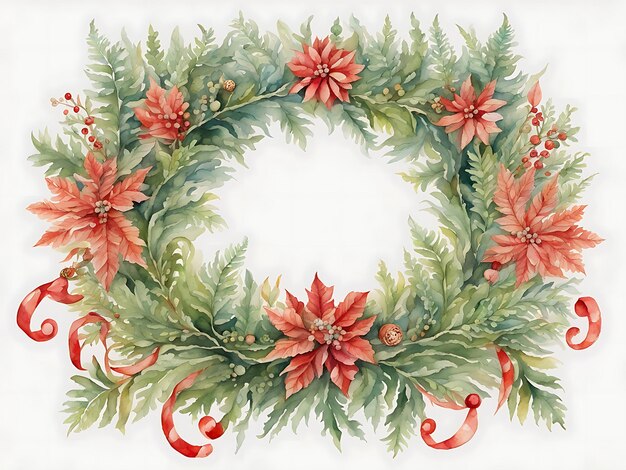 watercolor painting of a christmas wreath wreath of ferns elaborate floral ornament decorative