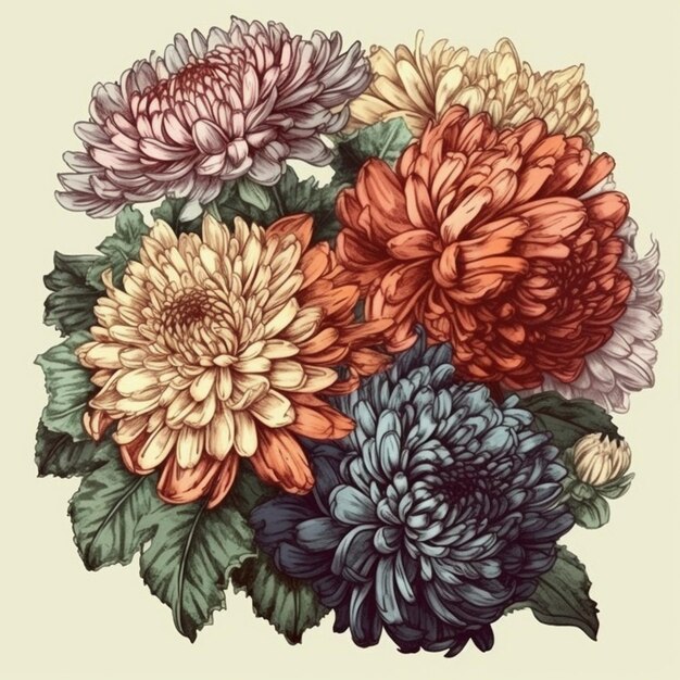 Photo watercolor painting of chrysanthemums