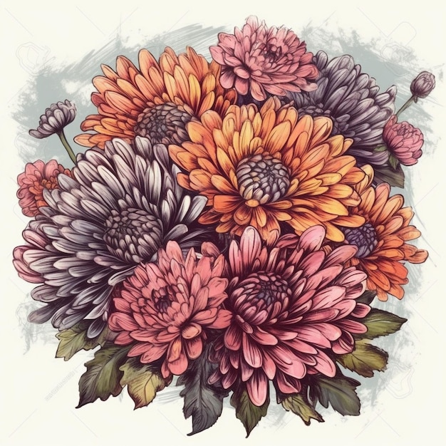 Watercolor painting of Chrysanthemums