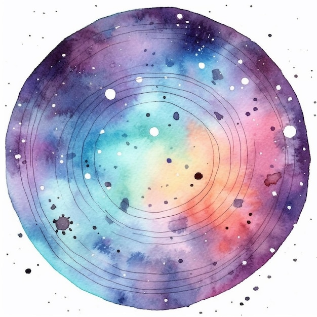 A watercolor painting of a circle with the word stars in the center.