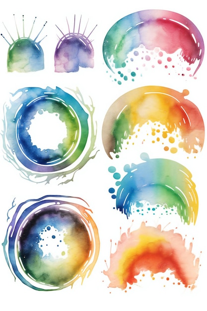 Watercolor painting of a circle with the word watercolor on it.