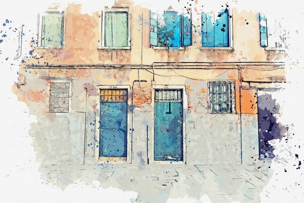 水彩画 ヴェネツィアの街景 イタリアの有名なランドマーク