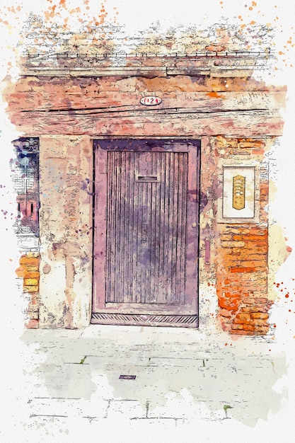 水彩画 ヴェネツィアの街景 イタリアの有名なランドマーク