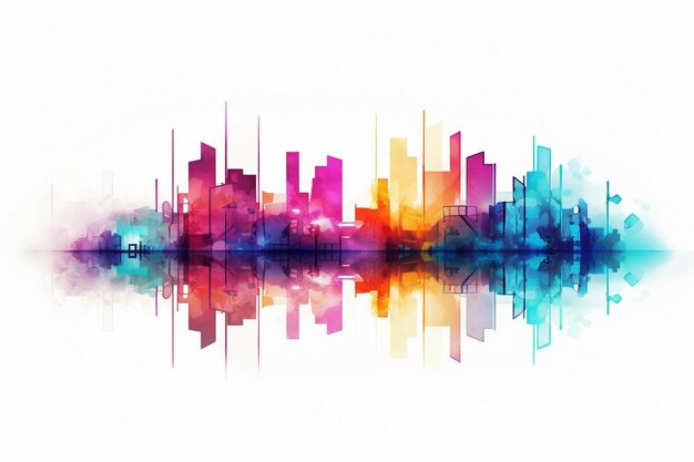 a watercolor painting of a city skyline