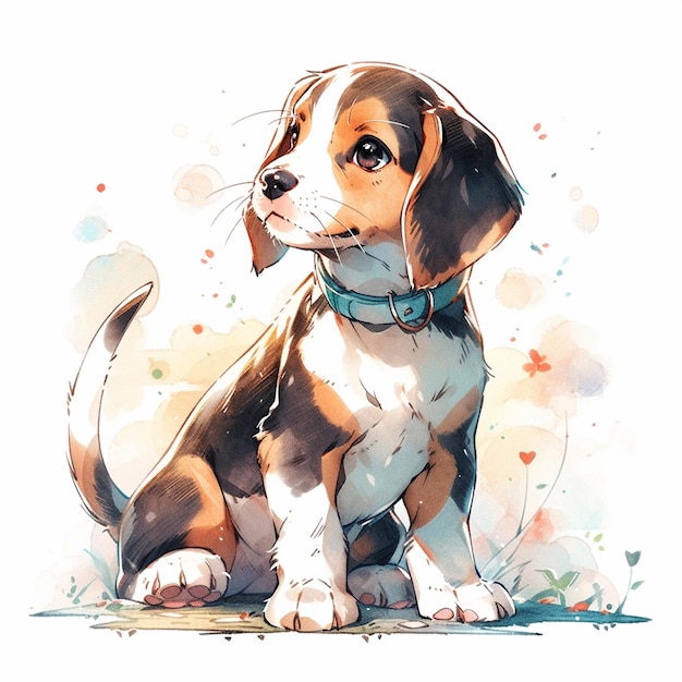 A watercolor painting clipart of a Beagle puppy