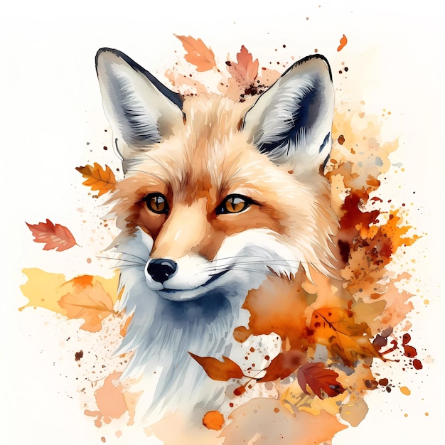 Watercolor painting clipart of a fox portrait