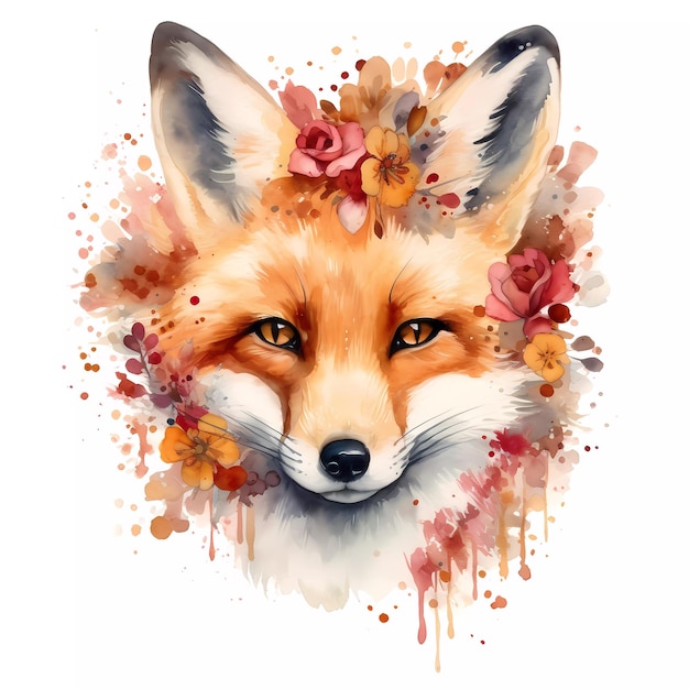 Watercolor painting clipart of a fox portrait