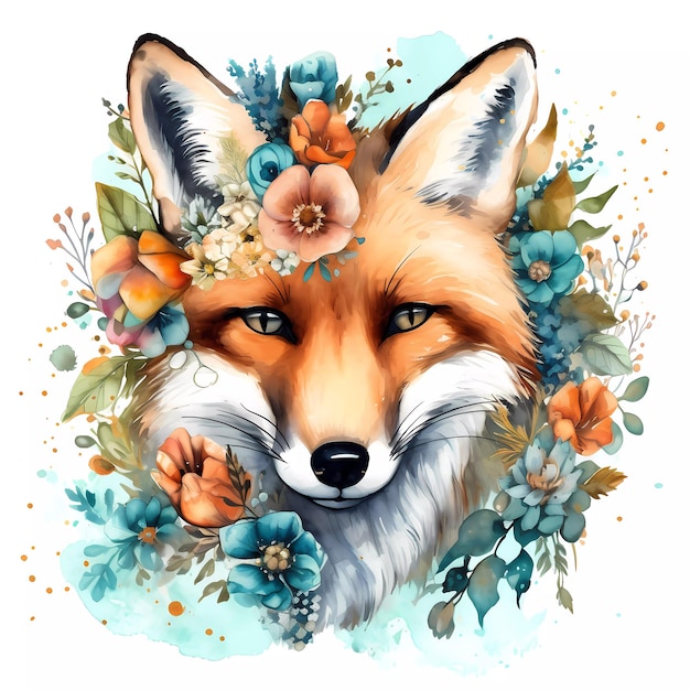 Watercolor painting clipart of a fox portrait