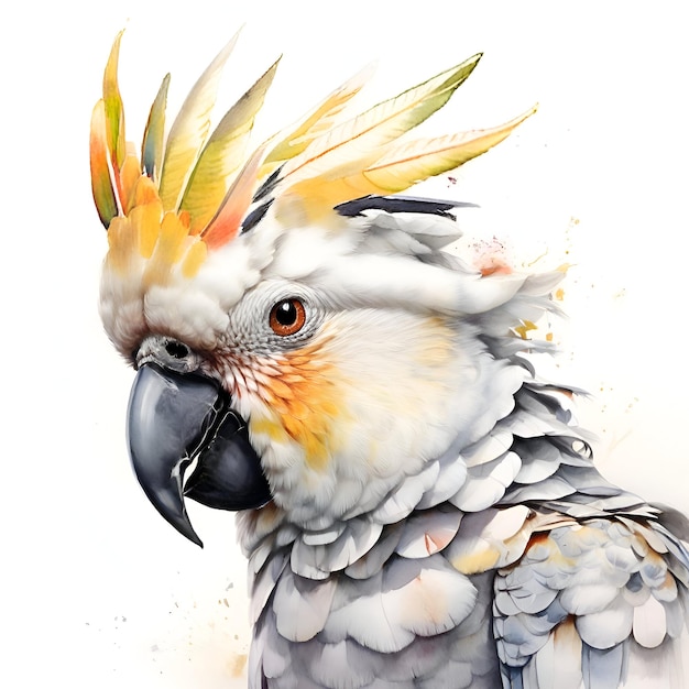 Watercolor painting of a cockatoo portrait