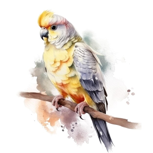 A watercolor painting of a cockatoo with a blue background