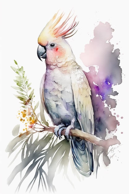 A watercolor painting of a cockatoo