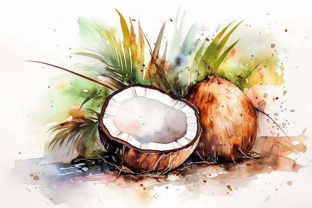 Watercolor painting of a coconut