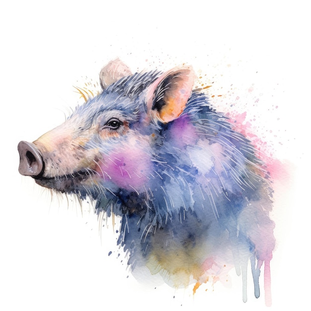 Watercolor painting of collared peccary