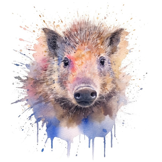 Watercolor painting of collared peccary