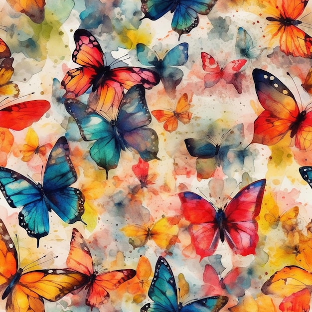 Watercolor painting of a colorful butterflies