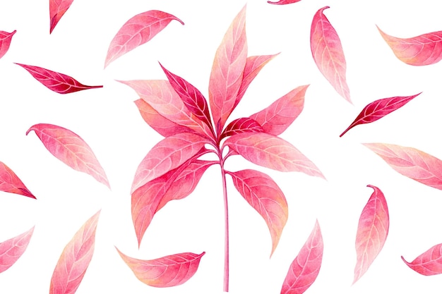 Photo watercolor painting colorful leaves seamless pattern background