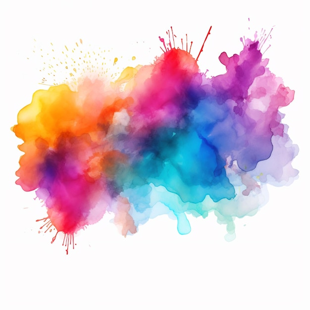 акварельная картина с разноцветными брызгами разных цветов