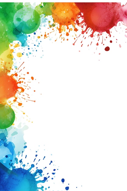 색 배경의 자유 터와 함께 다채로운 페인트 스프레이의 수채화 그림