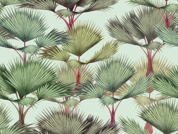 Watercolor painting colorful tropical leaves seamless pattern background