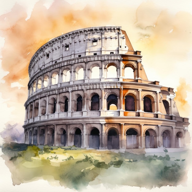 A watercolor painting of the colosseum in rome