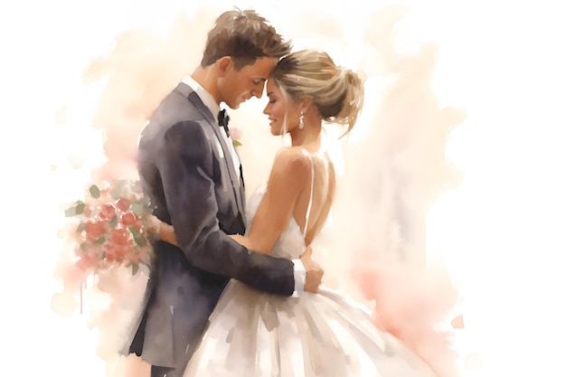 A watercolor painting of a couple in love