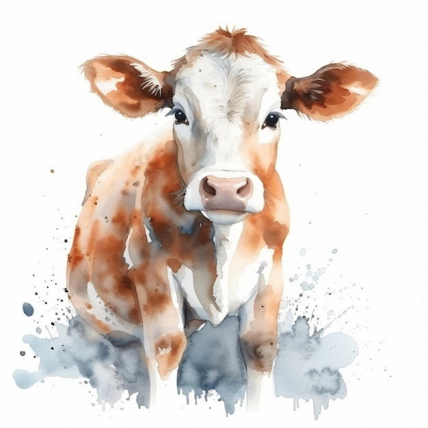 Watercolor painting of a cow