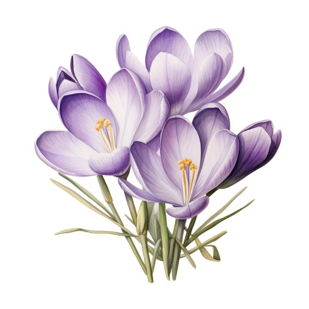 Watercolor painting of crocus with white background